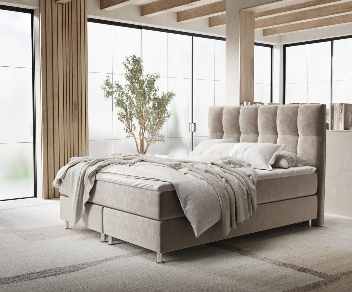 BOXSPRINGBETT Elisio Taupe 180/200 cm mit Latex-Topper - Taupe/Silberfarben, Holz/Holzwerkstoff (180/200cm) - Maison de Reve