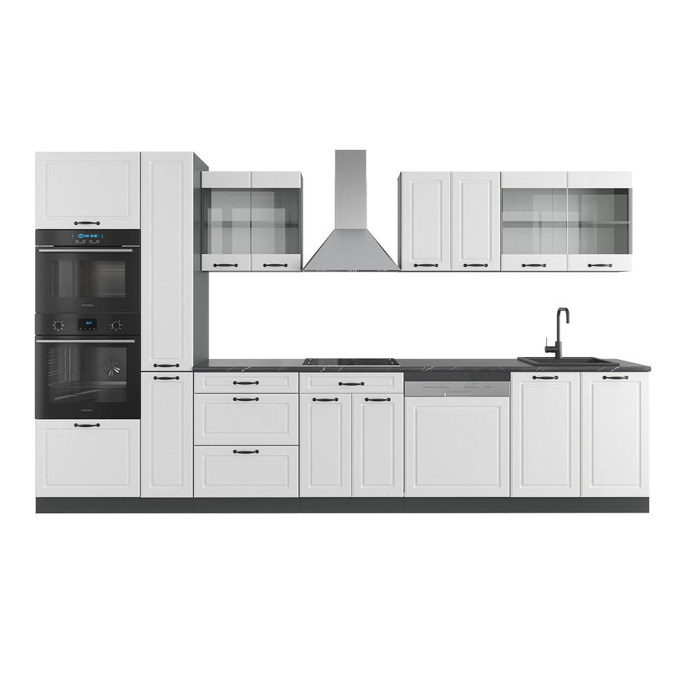 KÜCHENZEILE R-Line Weiß Landhaus/Anthrazit 350 cm mit Hochschrank ohne AP - Anthrazit/Creme, Holzwerkstoff (350/81.6/46cm) - Vicco