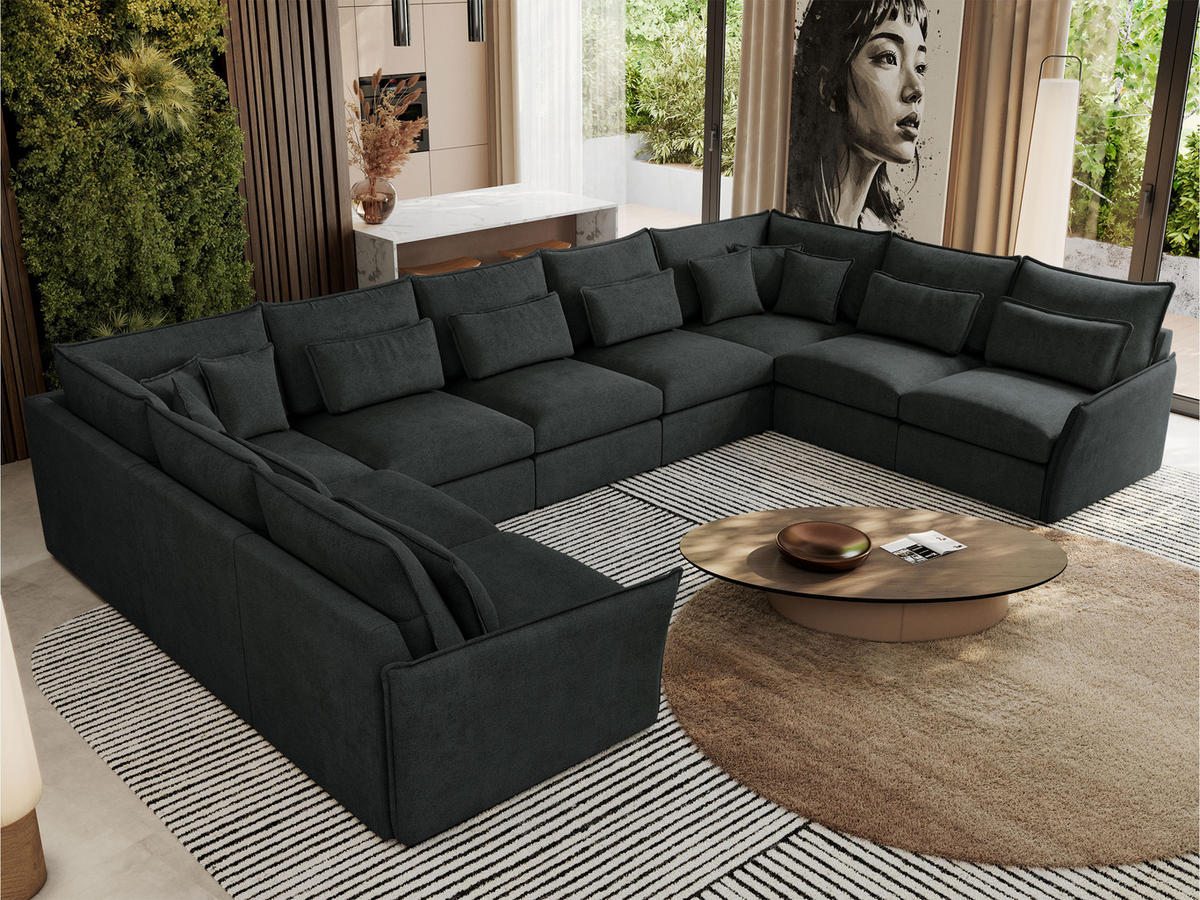WOHNLANDSCHAFT VERSO U 9M Dunkelgrau Struktur - Dunkelgrau/Schwarz, Kunststoff/Textil (442/93/270cm) - MKS