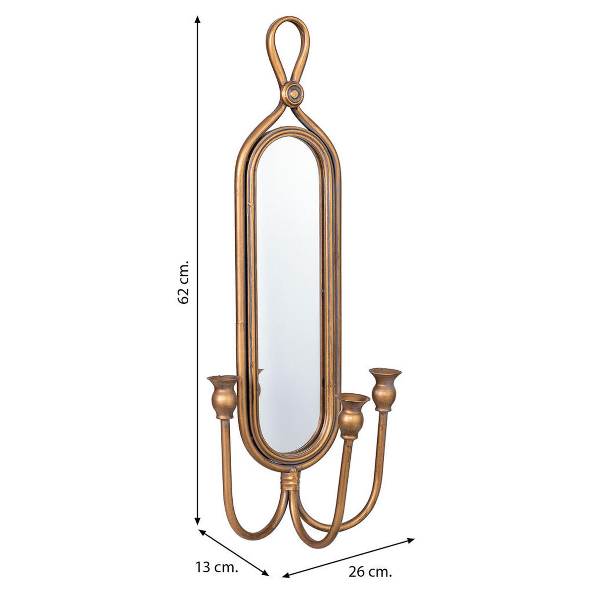 KERZENHALTER aus Metall, golden, 26x13x62cm - Goldfarben, Metall (62cm) - Wanderlust