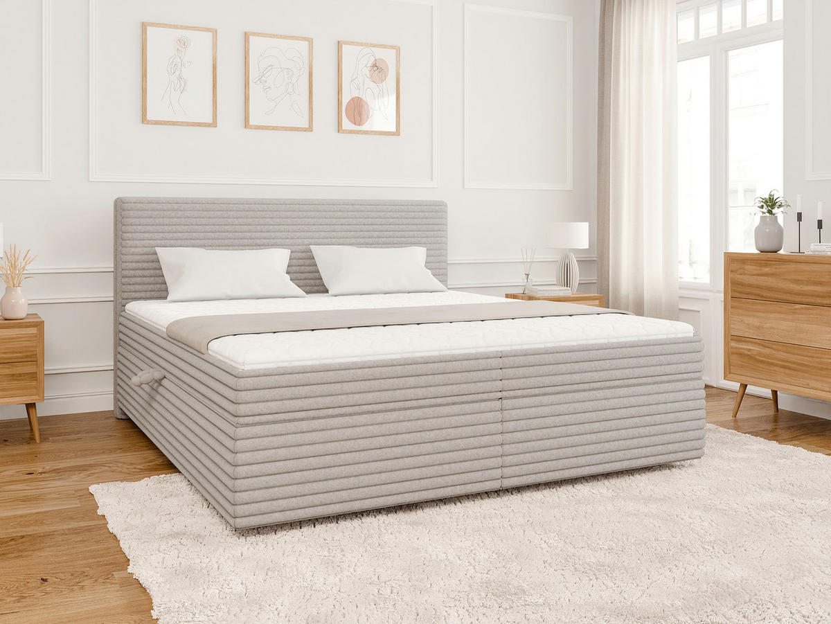 BOXBETT Roma 180/200 cm Hellgrau Plüschcord - Hellgrau/Schwarz, Holz/Kunststoff (180/200cm) - S-Style Möbel