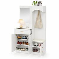 GARDEROBE-SET in Weiß mit Spiegel und Schuhbank für Eingangsbereich und Flur, B110/T33/H185.5 cm - Weiß, Glas/Holzwerkstoff (111/185.5/33cm) - STILVORA