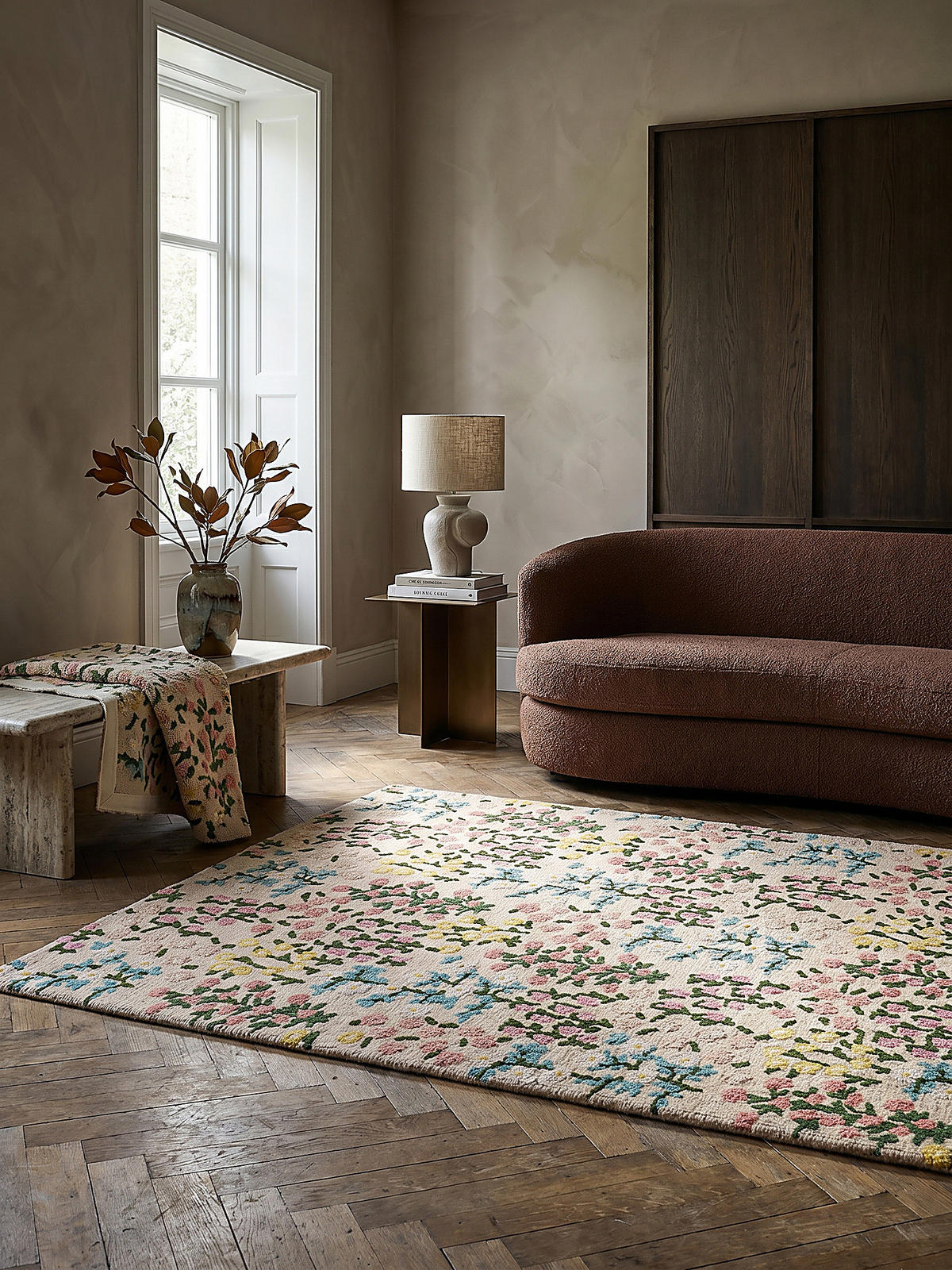 WOLLTEPPICH Floral Muster, Naturmotive, Schlafzimmer Multicolor-Rosa Rechteckig 120x170 - Beige, Textil (170/120cm) - KADIMA DESIGN
