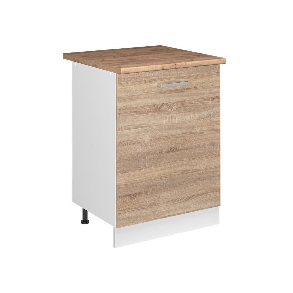 KUCHYNSKÁ SPODNÁ SKRINKA R-Line, Sonoma/biely, 60 cm s 1 dverami Goldkraft tammi työtaso - biela/dub sonoma, kompozitné drevo (60/81.6/60cm) - Vicco