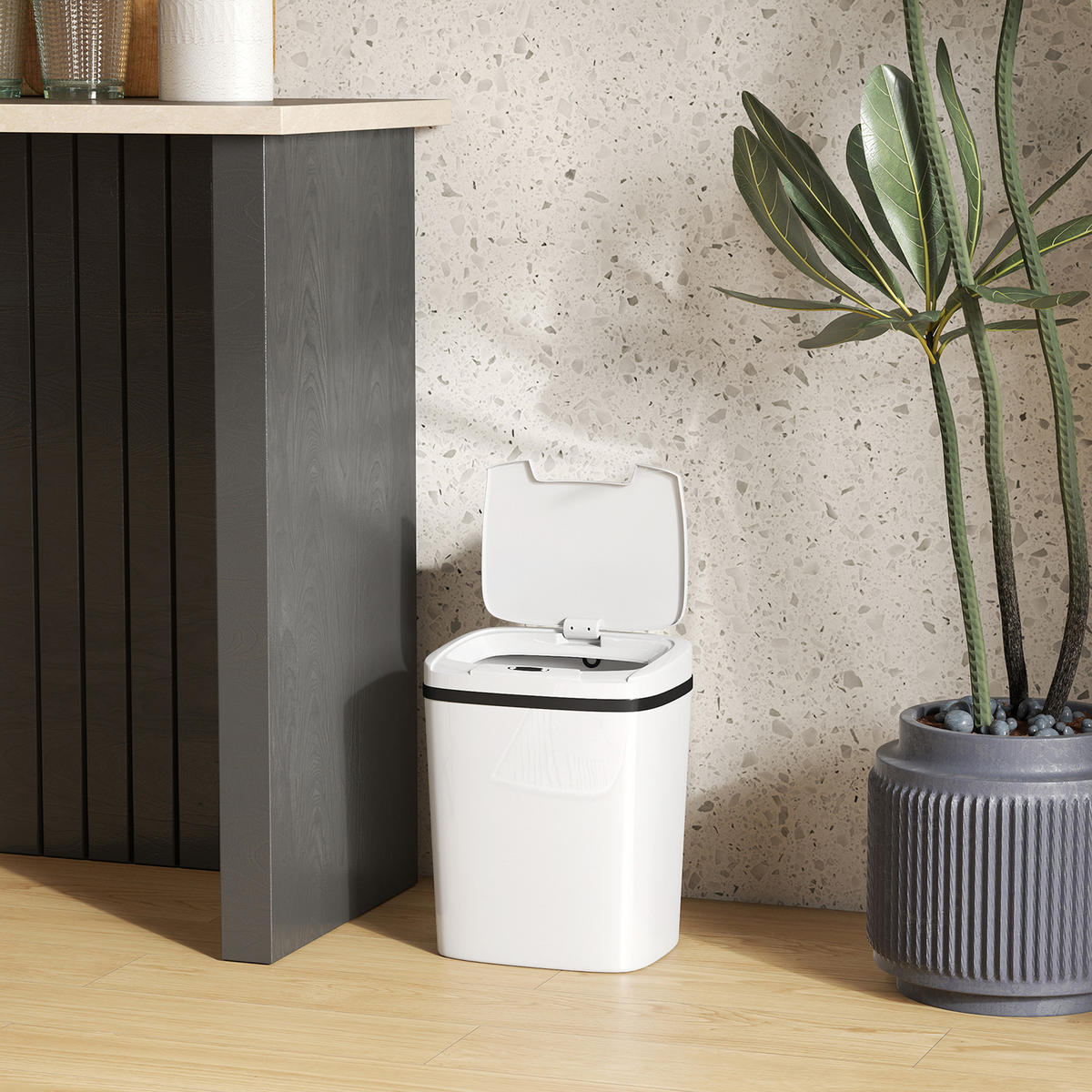 MÜLLEIMER DE-17666 automatisch mit Sensor, 15L Weiß - Weiß, Kunststoff (21.4/33.5/27.6cm) - ComfortXL