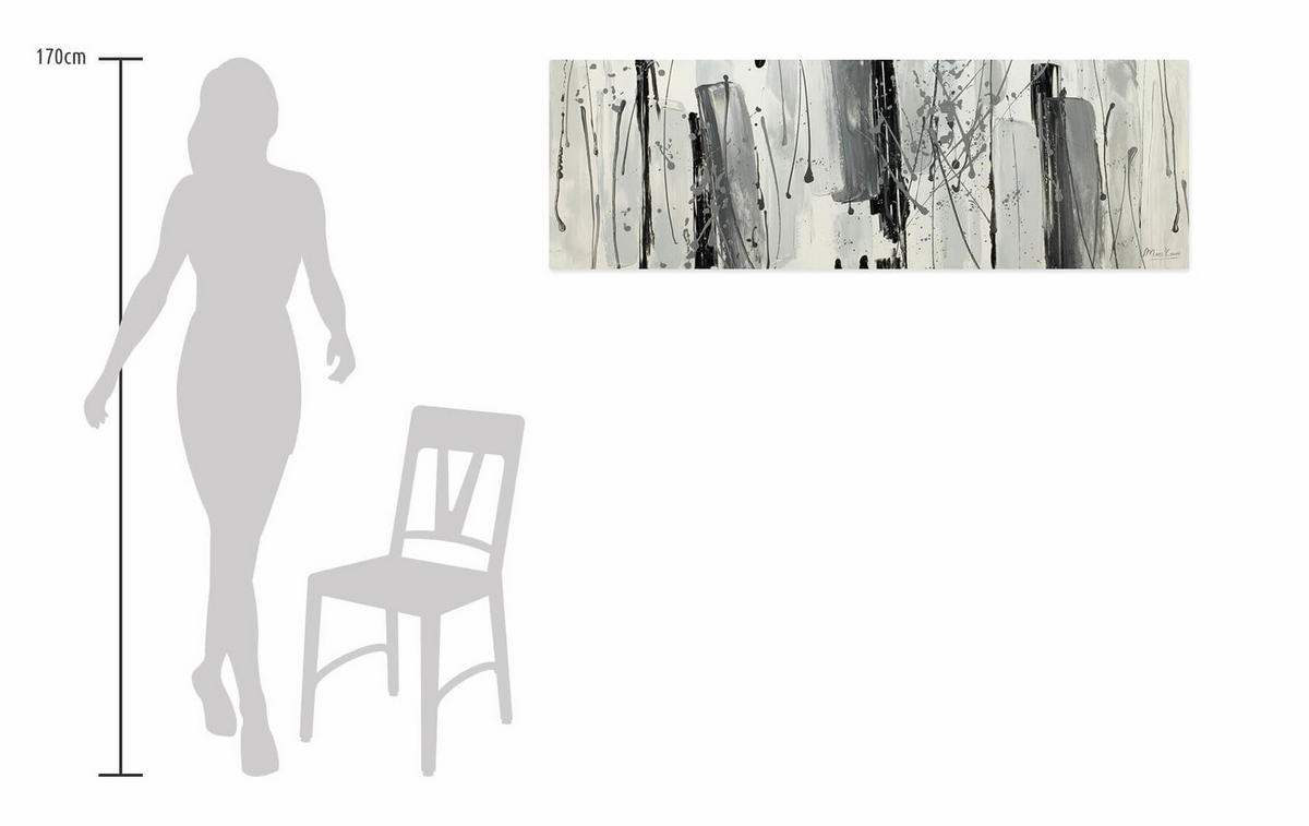 ACRYLBILD HANDGEMALT 150/50 cm - Schwarz/Grau, Holz/Textil (2/50cm) - KUNSTLOFT
