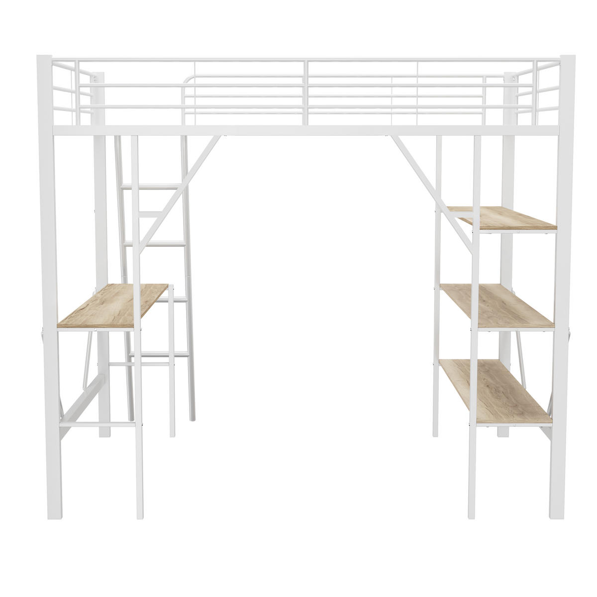 HOCHBETT 90x200cm Weiß Metall Schreibtisch 3 Ablagen - Weiß, Holz (90/200cm) - FLIEKS