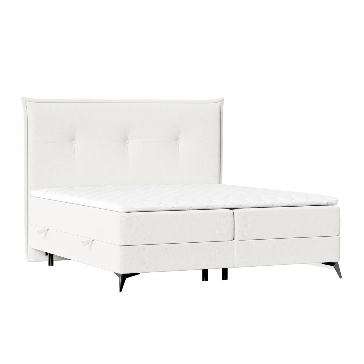 BOXBETT Menzzo Creme 200/200 cm mit Matratze und Topper - Creme/Schwarz, Holz/Holzwerkstoff (200/200cm) - Maison de Reve