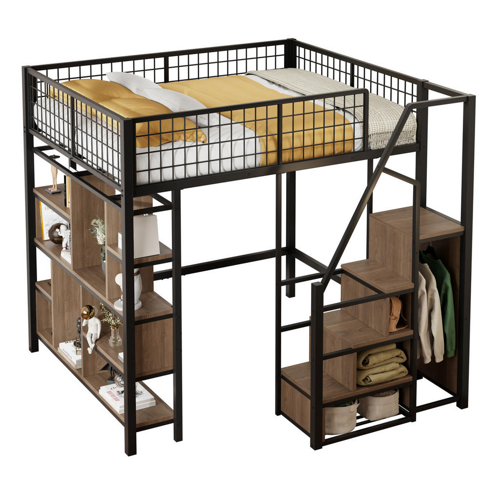 Redom VYSOKÁ postel 140/200 cm s úložným schodištěm, vestavěným úložným prostorem a moderním minimalistickým designem, Černá