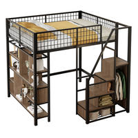 HOCHBETT 140/200 cm aus Metall und Holzwerkstoff mit Stauraumtreppe und offenem Arbeitsbereich, Schwarz - Schwarz, Metall (140/200cm) - Redom