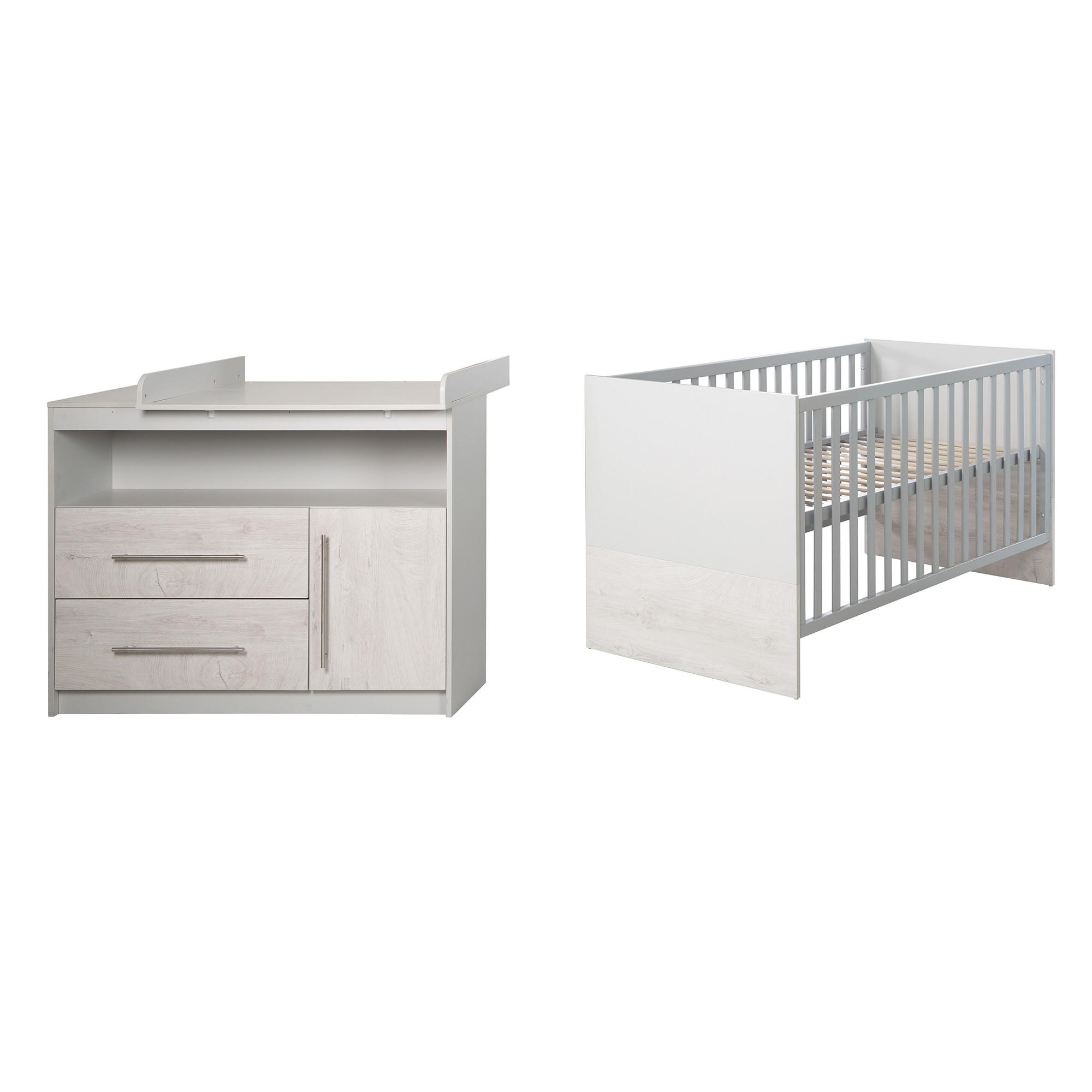 BABYZIMMER-SET Maren 2, mit breiter Wickelkommode, 2-teilig - Hellgrau, Holzwerkstoff (76/80/142cm) - Roba