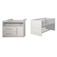 BABYZIMMER-SET Maren 2, mit breiter Wickelkommode, 2-teilig - Hellgrau, Holzwerkstoff (76/80/142cm) - Roba