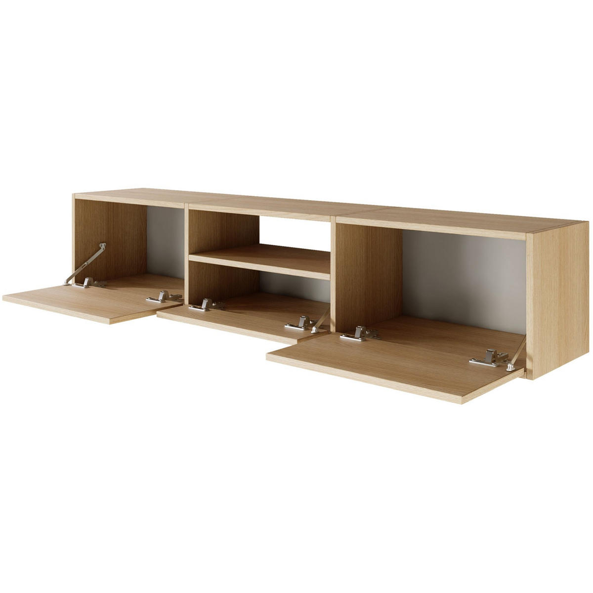 TV-LOWBOARD hängend, 3 Klappen und Ablage, Eiche, 150 cm - Beige, Holzwerkstoff (150.1/30/30cm) - Selsey