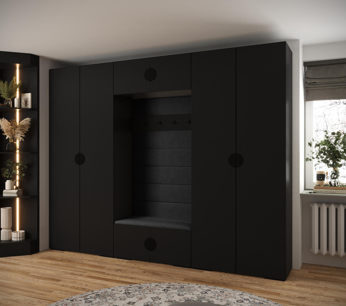 GARDEROBEN-SET 236,7/300/47 - Schwarz, Holz/Kunststoff (300/236.7/47cm) - Abiks Möbel