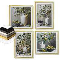 WANDBILDER 4er Set - 50x50 cm & 40x60 cm Goldrahmen - Oliven in Keramikgrau - Goldfarben, Kunststoff (50/50cm) - ArtPrintCave
