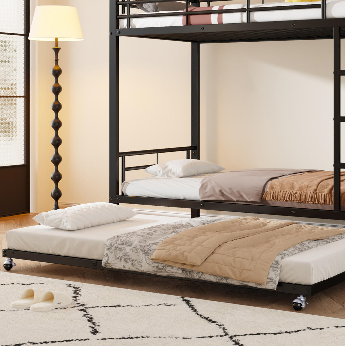 ETAGENBETT mit Ausziehbett 90x200 cm Metall Schwarz - Schwarz, Metall (90/200cm) - Beauniv