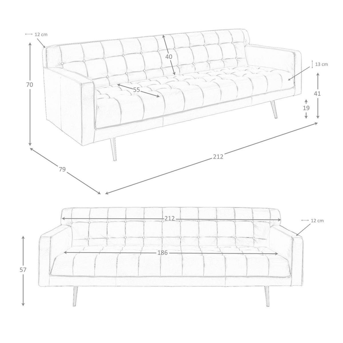 CHESTERFIELD-SOFA Klassisch Dunkelbraun Dunkler Stahl 212/79/70 cm - Braun, Leder/Metall (212/70/79cm) - ANGEL CERDA