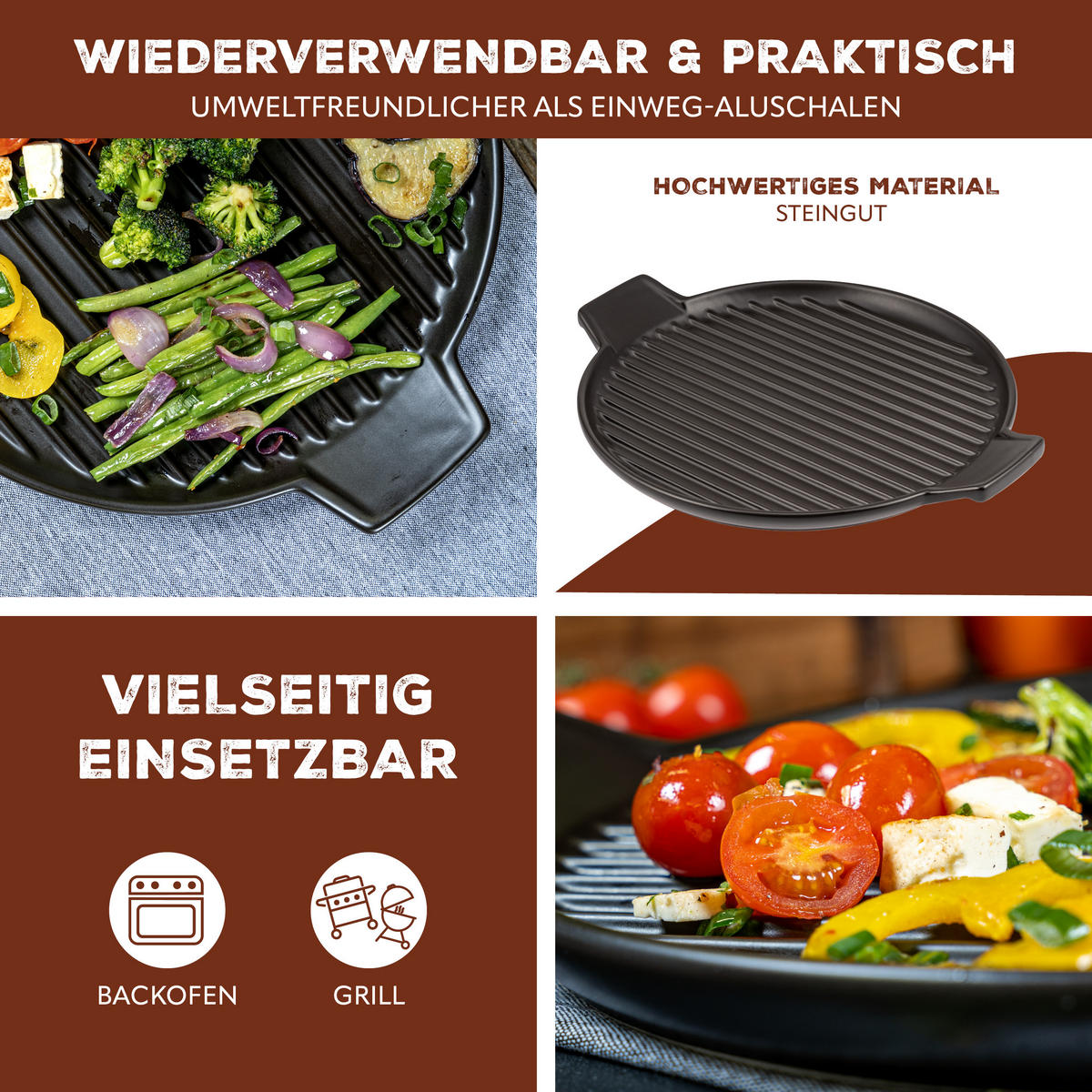 GRILLPFANNE, schwarz, Steingut - Schwarz, Keramik (38/2.5/21.5cm) - bremermann