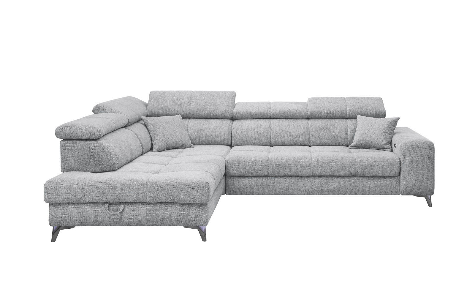 ECKSOFA mit Schlaffunktion und Bettkasten, Luxus-Mikrofaser - Hellgrau/Schwarz, Textil/Metall (282/198cm) - ed exciting design