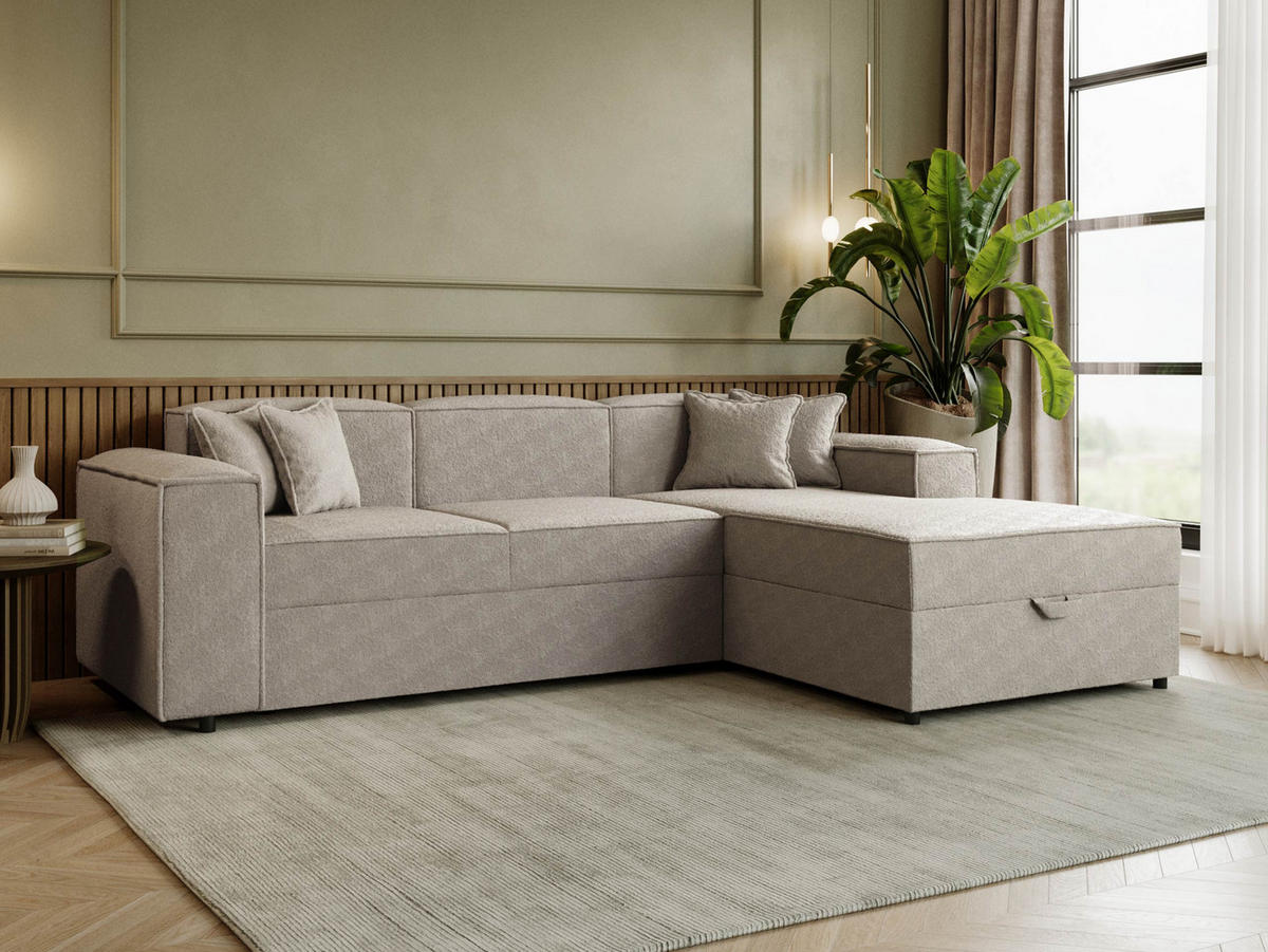 ECKSOFA Santos L, Seite: Rechts - Beige/Schwarz, Holzwerkstoff/Kunststoff (253/166cm) - MIRJAN24