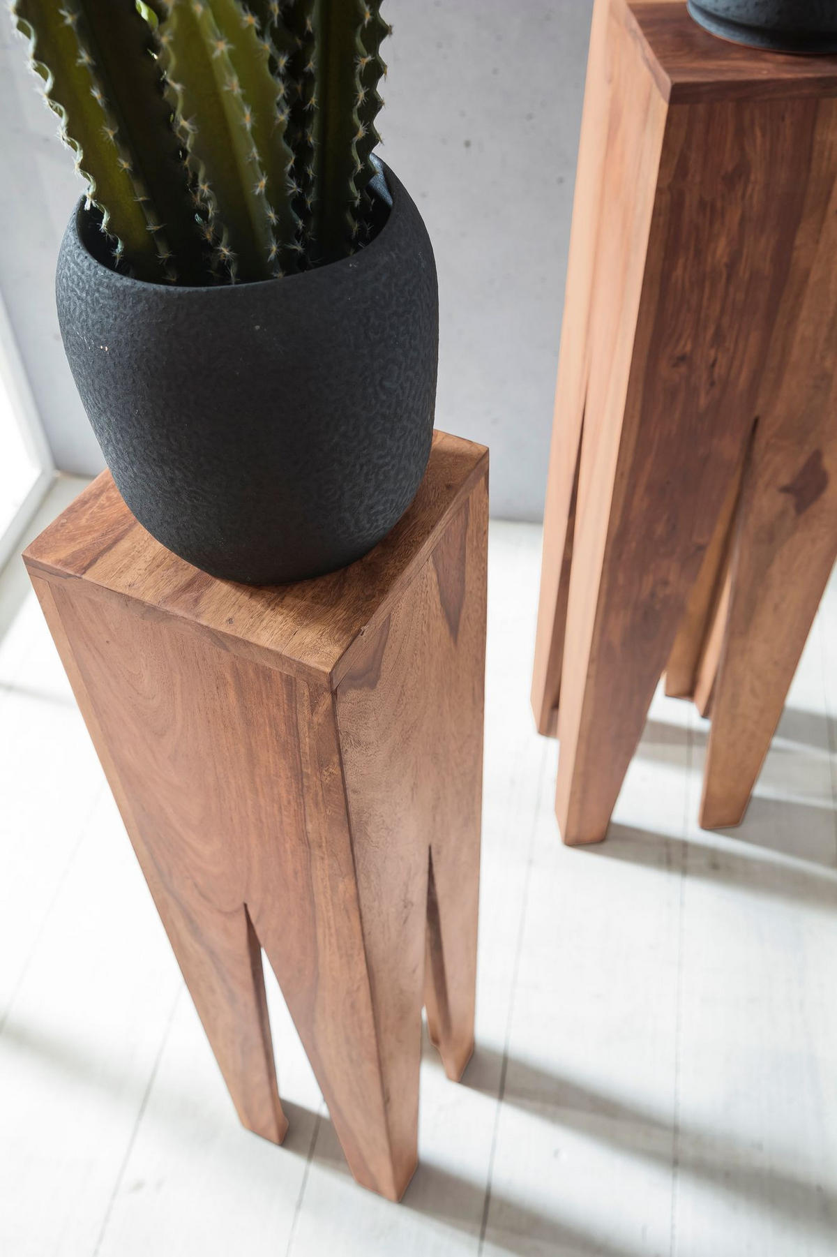 BEISTELLTISCH 3er Set Massivholz Handgefertigt Giraffenbeine, Beige 25x25x100 cm - Beige, Holz (25/25/100cm) - KADIMA DESIGN