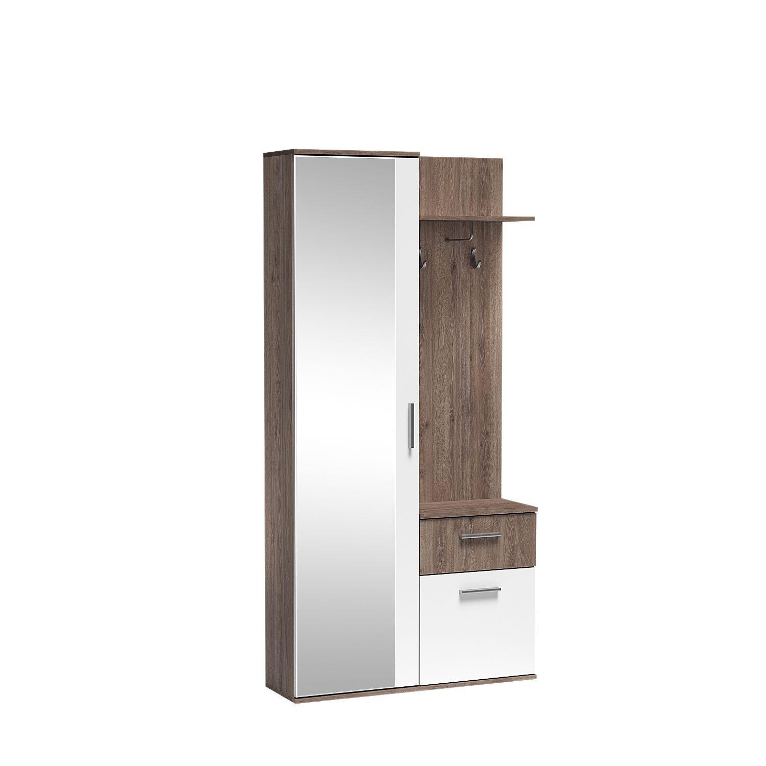 GARDEROBENSCHRANK RAMO 97/195/30 Modern Garderobenschrank Braun - Weiß/Braun, Holzwerkstoff (97/195/30cm) - MASSENO