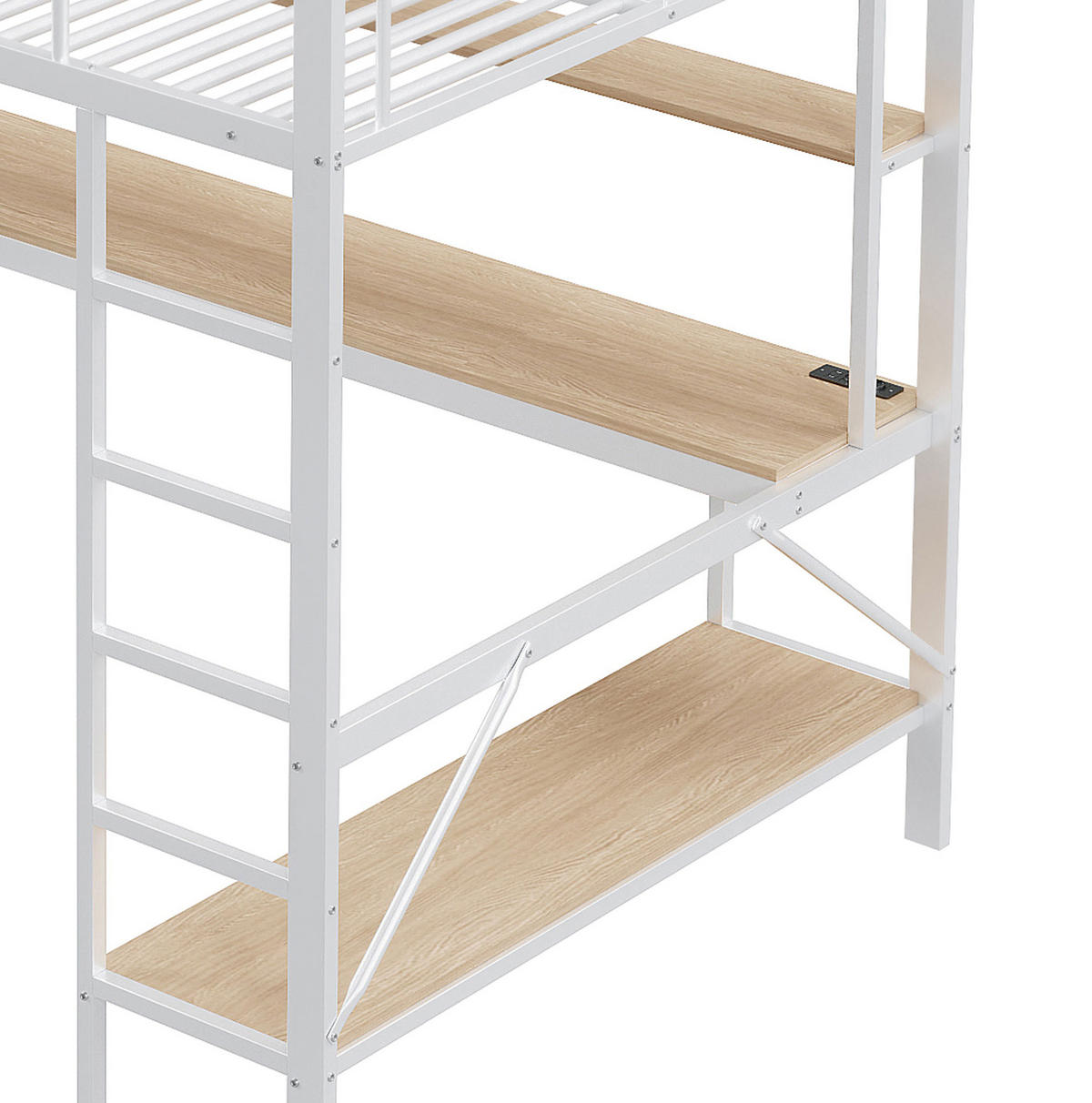 HOCHBETT 140/200 cm aus Metall mit Schreibtisch, Regal und LED-Beleuchtung Weiß - Weiß, Metall (140/200cm) - Modenvie