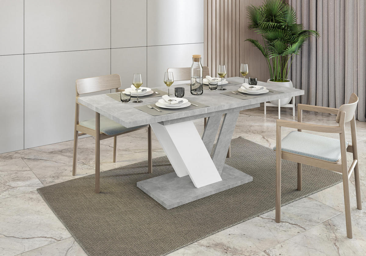 ESSTISCH Grau Betonoptik und Weiß Ausziehbar 120 - 160 cm - Weiß/Grau, Holzwerkstoff (120/80/76cm) - PROSPERO