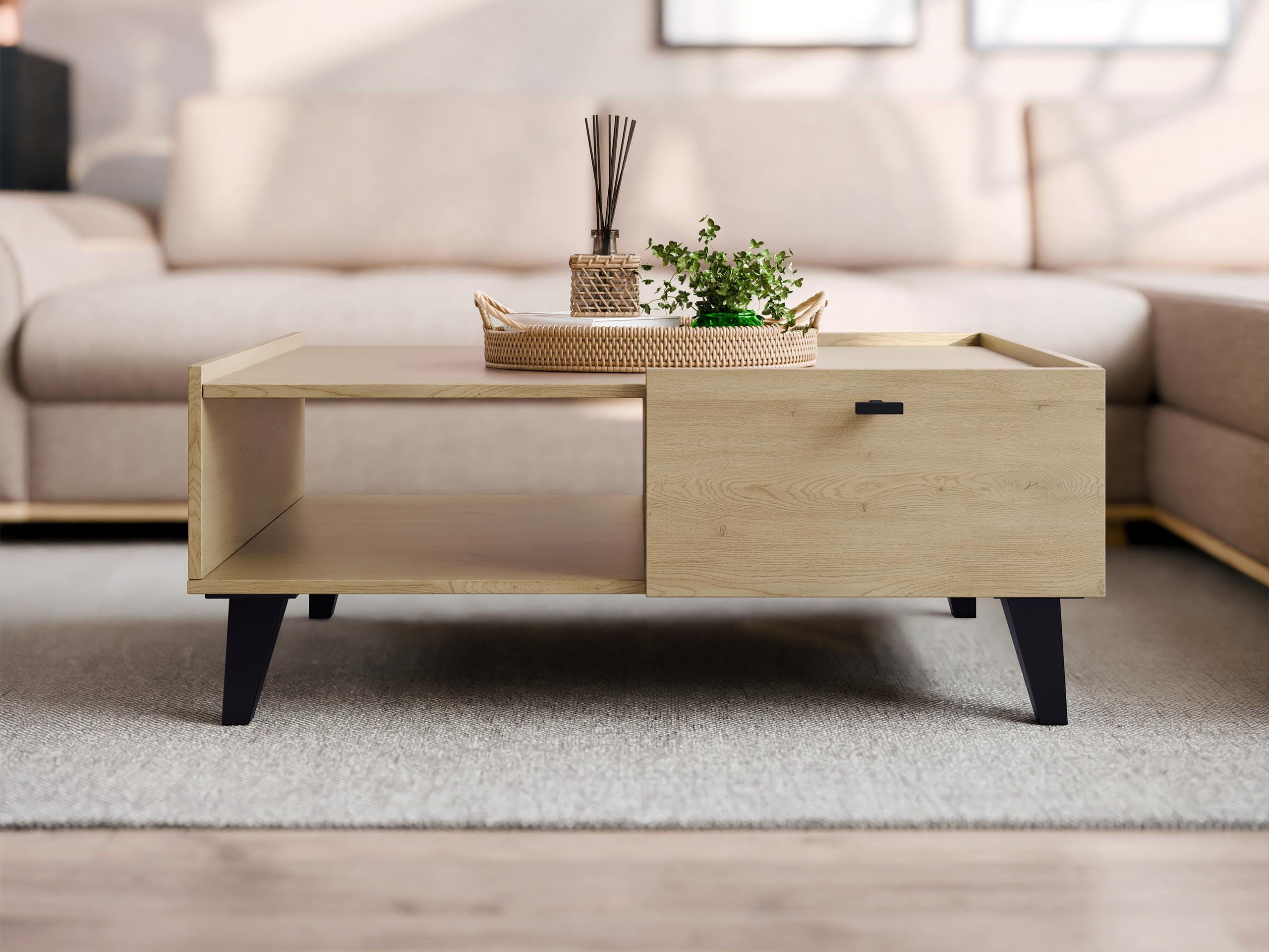 COUCHTISCH Vurkizo 1SZ - Eichefarben/Schwarz, Holzwerkstoff/Kunststoff (70/100/40cm) - MIRJAN24