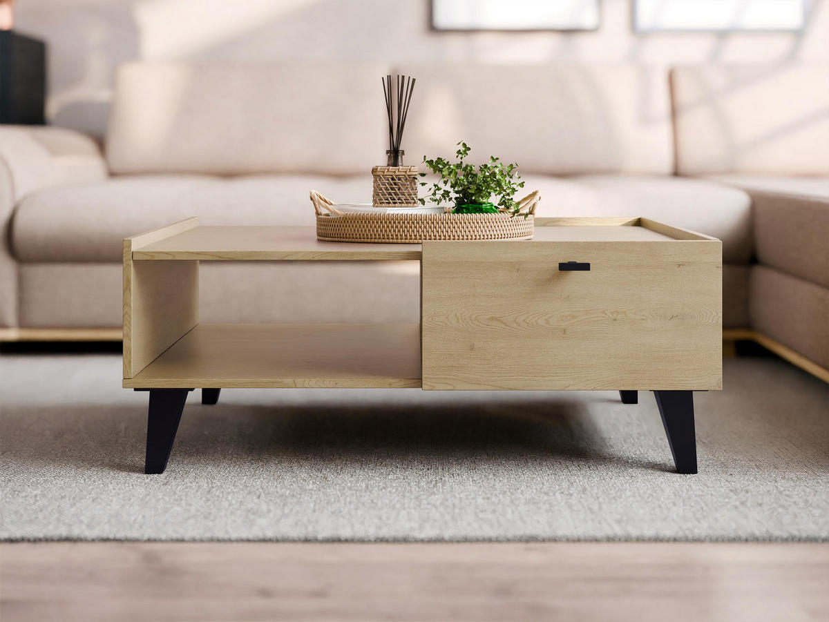 COUCHTISCH Vurkizo 1SZ - Eichefarben/Schwarz, Holzwerkstoff/Kunststoff (70/100/40cm) - MIRJAN24