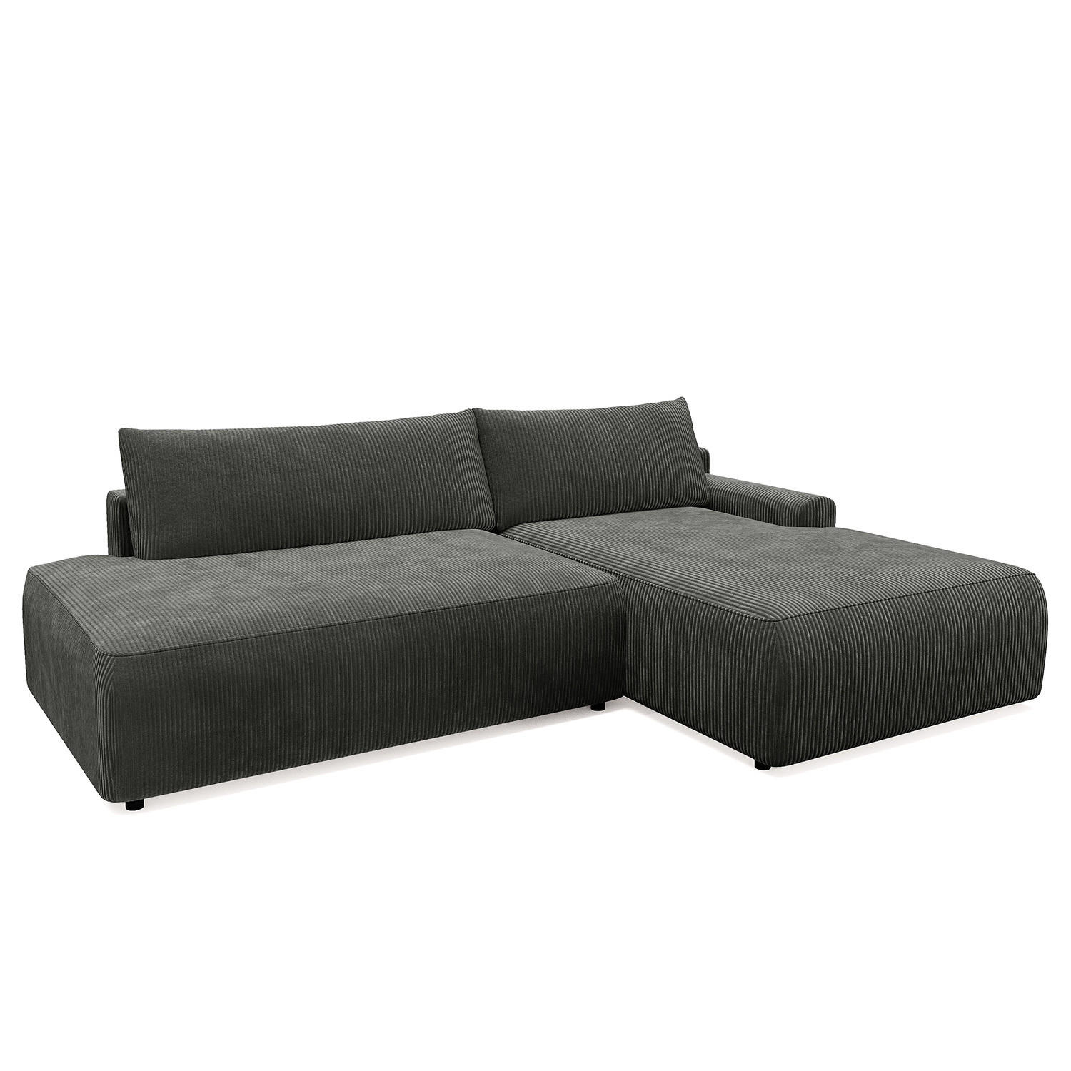 ECKSOFA mit Schlaffunktion - Longchair - Dunkelgrau/Schwarz, Kunststoff/Textil (253/167cm) - home24