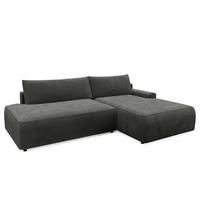 ECKSOFA mit Schlaffunktion - Longchair - Dunkelgrau/Schwarz, Kunststoff/Textil (253/167cm) - home24