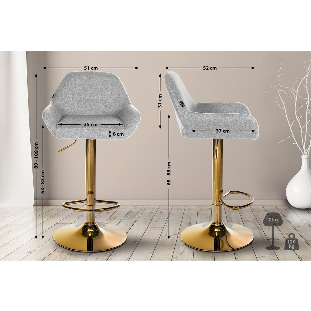 Thumbnail - CLP Barhocker, Grau, Textil, 51x89x52 cm, Esszimmer, Barmöbel, Barhocker