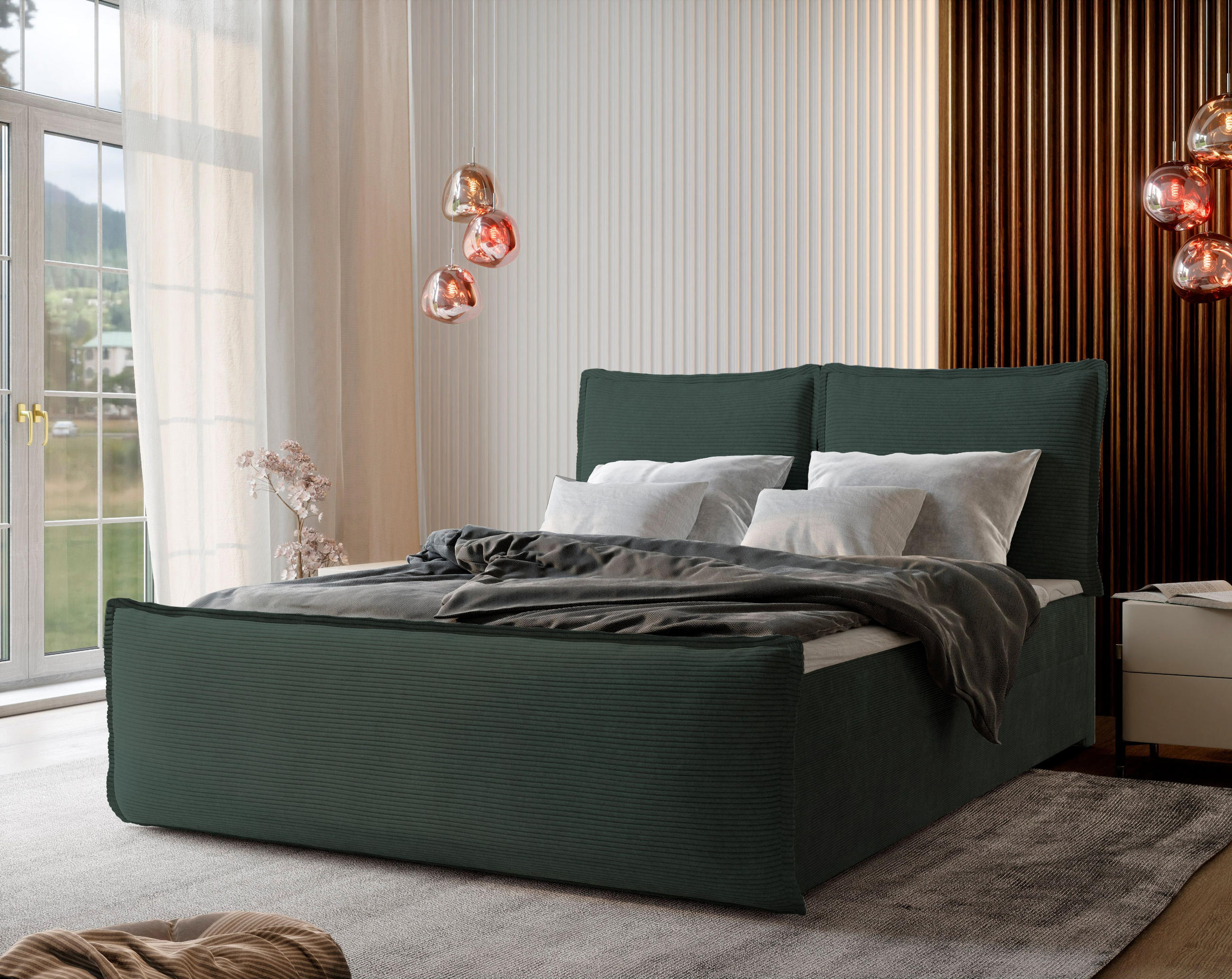 BOXBETT MONTA 180x200 cm mit Matratze und Topper - Grün - Grün, Holz (180/200cm) - MASSENO