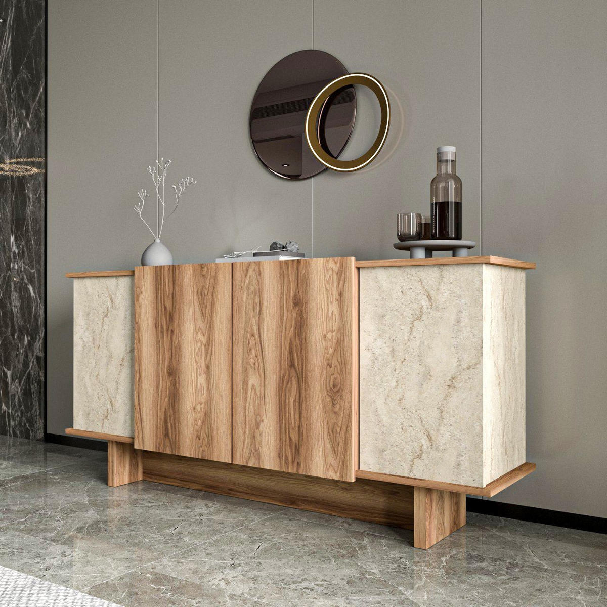 BUFFETSCHRANK diana beige - Beige, Holz (40/81/180cm) - Habitat Garten