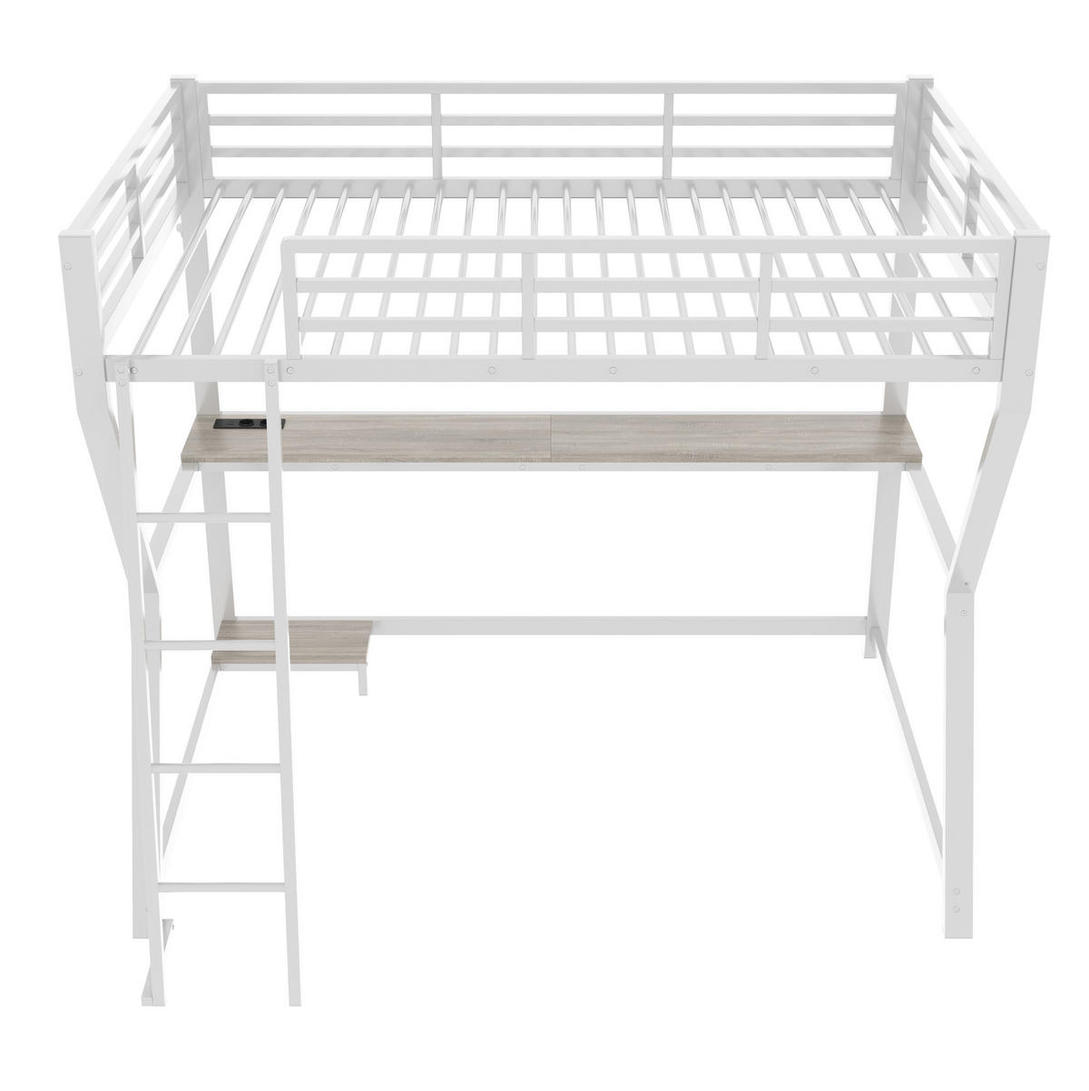 GORNJI krevet od metala i MDF-a 90x200 cm bijeli s LED rasvjetom, radnim stolom, USB priključkom i stepenicama - bijela, metal (70/180cm) - Modfu