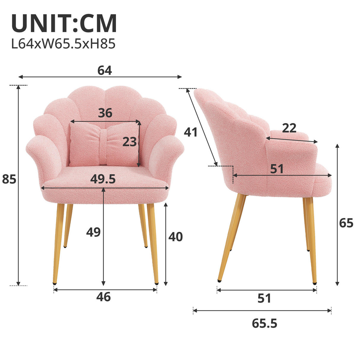 ARMLEHNSTUHL Blütenblatt-Design mit Schleifenkissen, DE-42136, Rosa - Pink, Holzwerkstoff (65.5/85/64cm) - ComfortXL