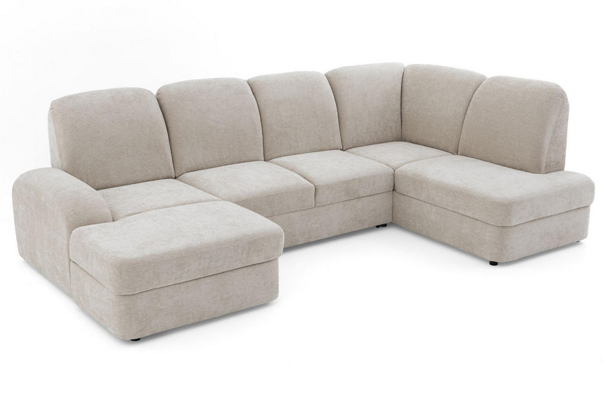 ECKSOFA VIBE U Rechts mit Schlaffunktion 129x263 Chenille Beige - Beige/Schwarz, Holz/Kunststoff (186/102/280cm) - Muffo