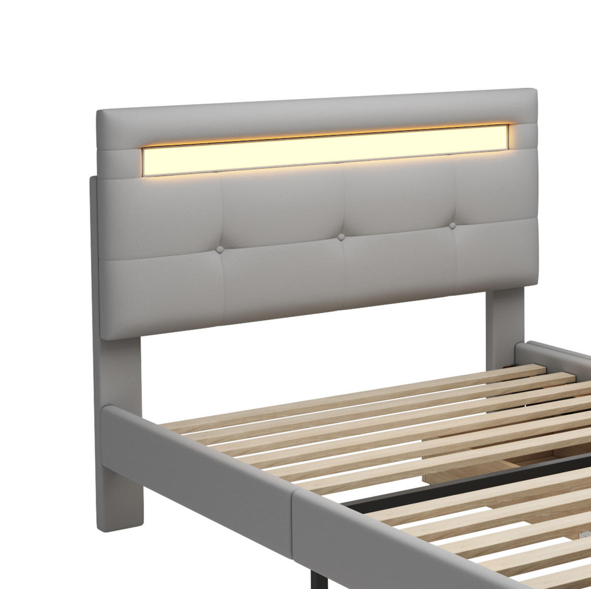 TAPECIRANI krevet 90/200 cm sivi od drva i tkanine s LED rasvjetom i 2 ladice - siva, tekstil (90/200cm) - OKWISH