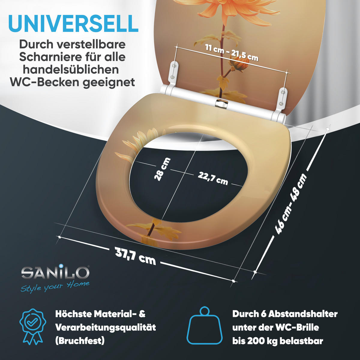 WC-SITZ mit Absenkautomatik & Top Fix Mum - Orange, Holzwerkstoff (37.7/5.5/48cm) - Sanilo