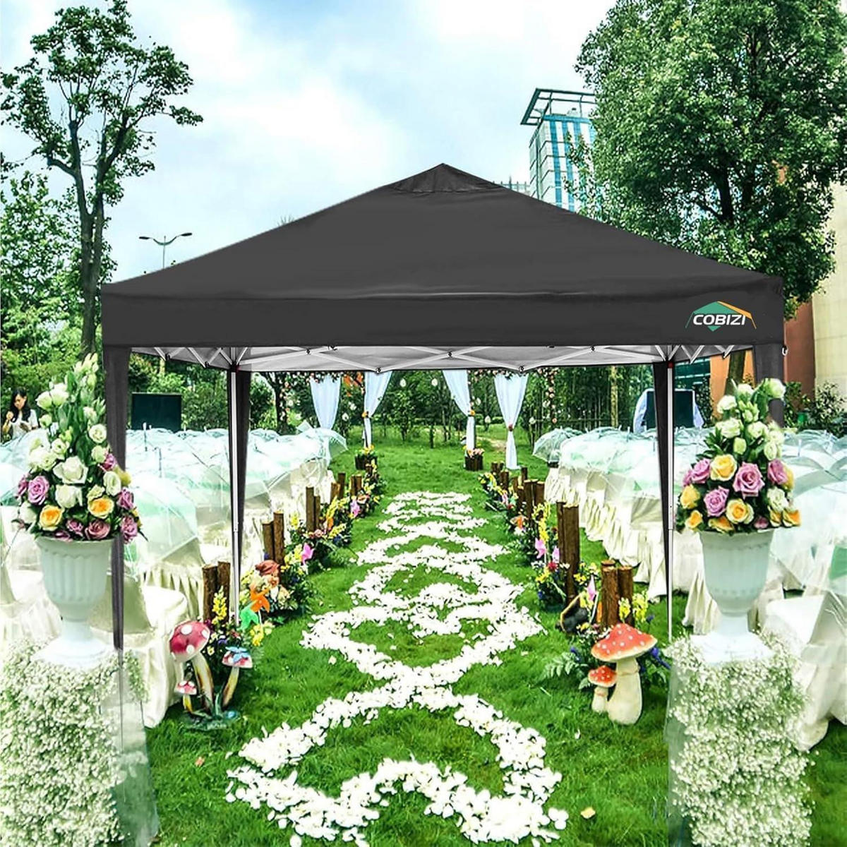 PAVILLON 3x3m Schwarz Wasserdicht mit 4 Seitenteilen - Schwarz, Textil (300/205/300cm)