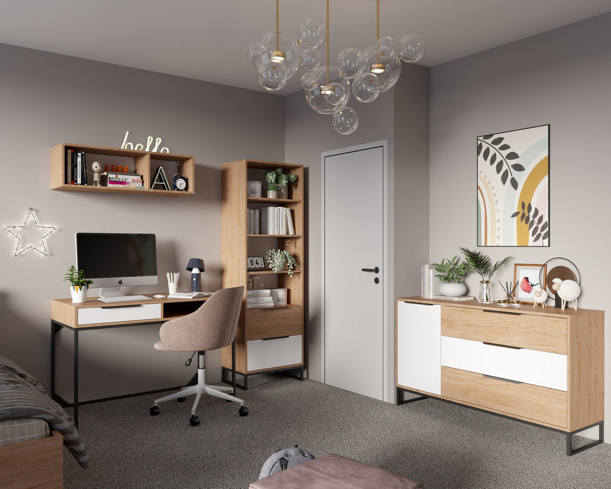 SCHREIBTISCH Kind Hickory, Weiß, mit Schublade - Schwarz/Braun, Holzwerkstoff (120/80/60cm) - Bettso