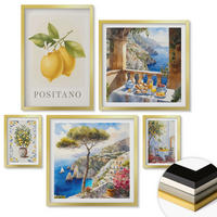 WANDBILDER 5er Set - 50x50 cm & 20x30 cm & 40x60 cm Goldrahmen - Charmante Straßen mit Pflanzen - Goldfarben, Kunststoff (40/60cm) - ArtPrintCave