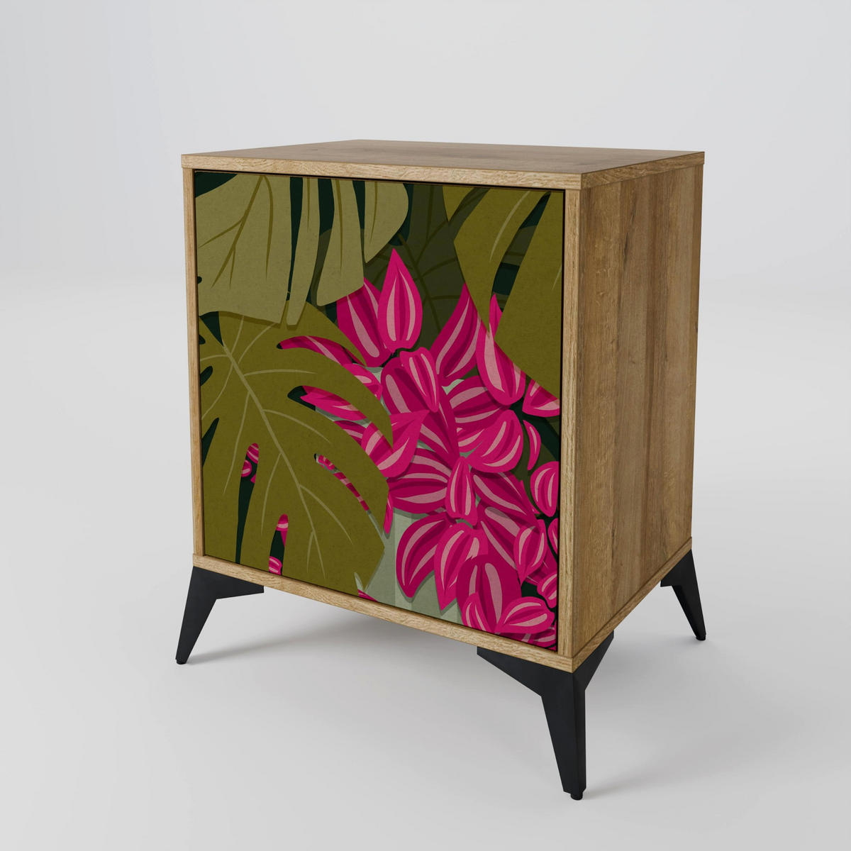 SIDEBOARD TROPICAL BEAUTY, Eichefarben, 57,5x42x77,5 cm, Schräge Buchenholzfüße - Eichefarben/Buchefarben, Holzwerkstoff/Buchenholz (57.5/77.5/42cm) - SpaceRebels