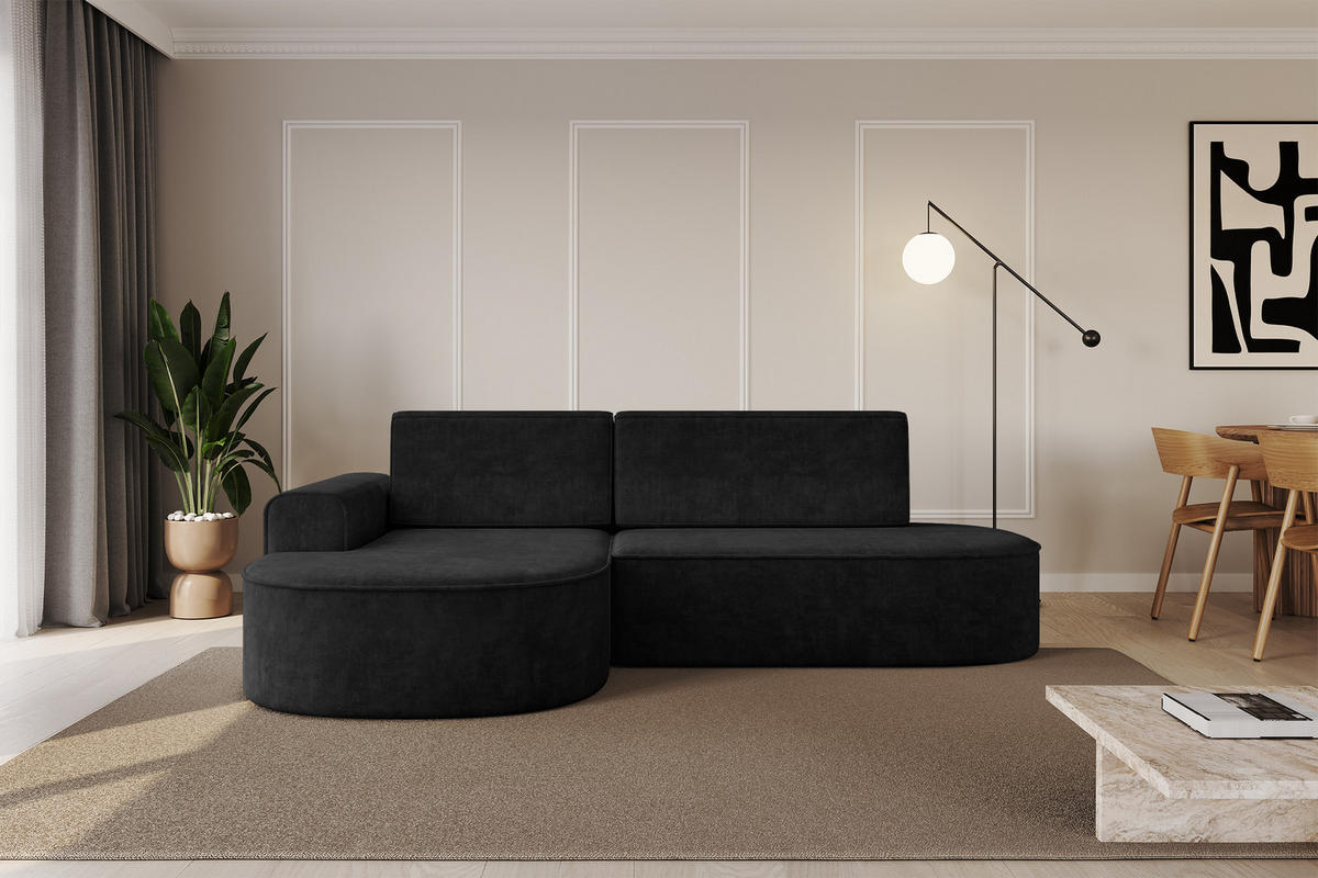 ECKSOFA mit Schlaffunktion und Bettkasten Ottomane Links MARI-L1-S - 283x167x85 cm Schwarz Velours - Schwarz, Holzwerkstoff/Kunststoff (283/167cm) - ALTDECOR