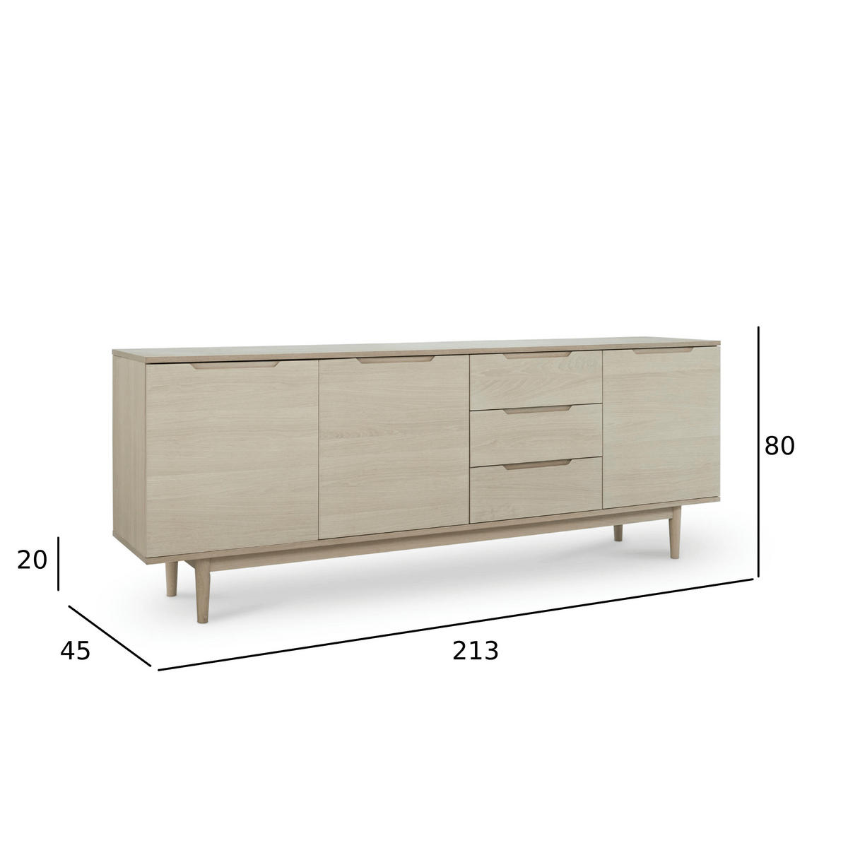 SIDEBOARD Eiche bianco - Eiche Bianco/Eichefarben, Holz/Holzwerkstoff (213/80/45cm) - Furnhouse