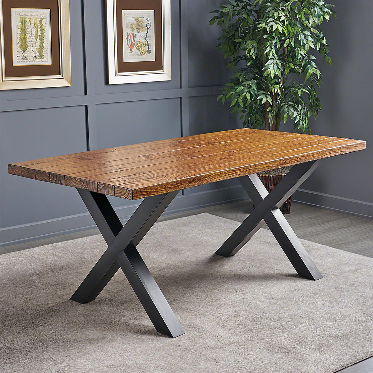 TISCHBEINE 2-tlg Set X-förmige aus Eisen in Schwarz 71-cm hohe 50 x 7 x 71 cm - Schwarz, Metall (50/71/7cm) - Livingandhome