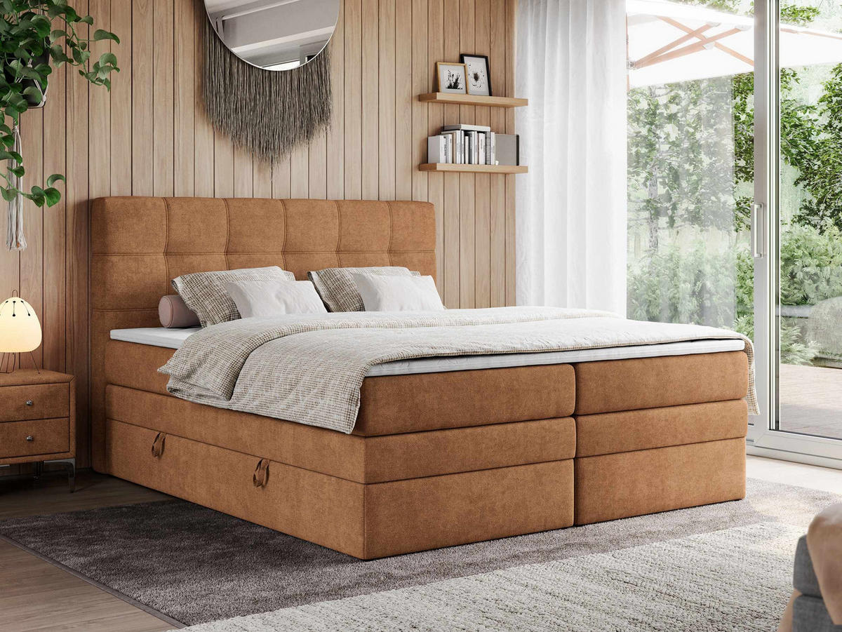 BOXSPRINGBETT ERNI KING 160/200 Orange Struktur - H3 - Orange, Holz/Textil (160/200cm) - MKS