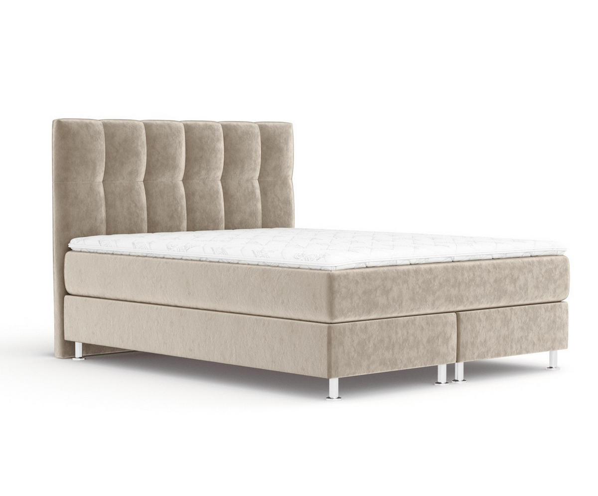 BOXSPRINGBETT Elisio Beige 200/200 cm mit Latex-Topper - Beige/Silberfarben, Holz/Holzwerkstoff (200/200cm) - Maison de Reve