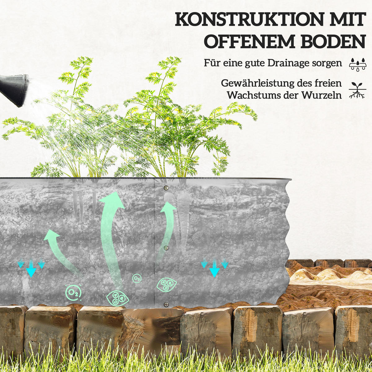 PFLANZENBEET, Kräuterbeet für Garten, Balkon, Silber, 150 x 62 x 30 cm - Silberfarben, Metall (62/30/150cm) - Outsunny